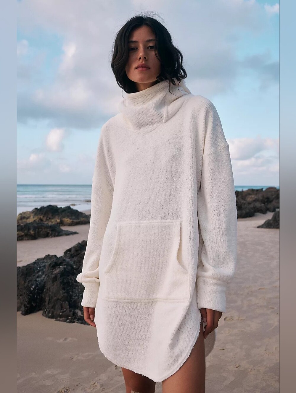 Free People Beach Everywhere Hoodie Oversized Cowl Neckline Gray L